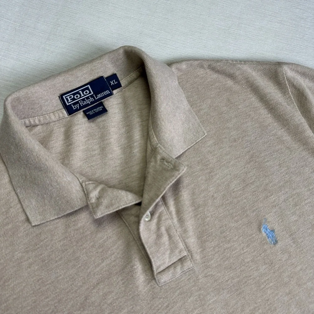 Vtg Y2K Polo Ralph Lauren Golf Polo Shirt Long Sleeve Men XL Beige Preppy Rugby